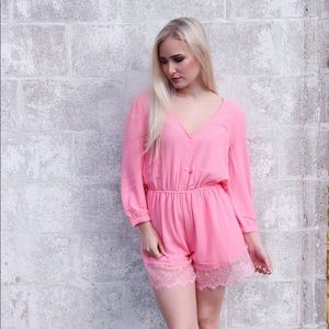 Pink lace romper